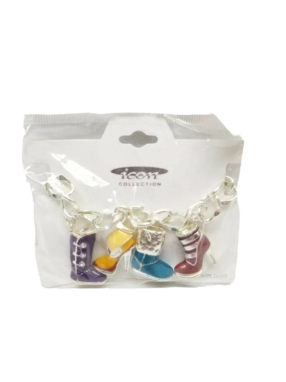 Icon Collection Silver Tone Boots Charm Toggle Closure Bracelet New AB5261-ASMX